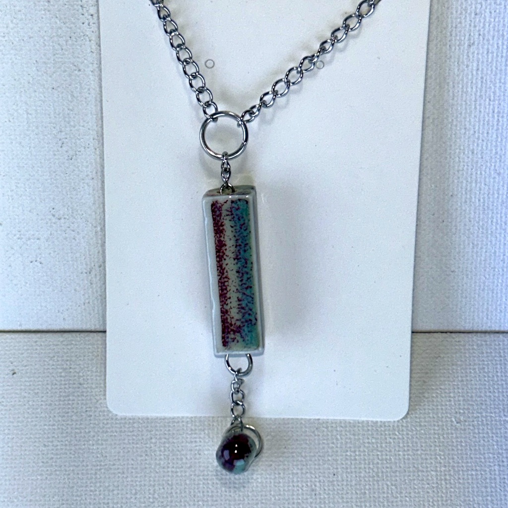 Handmade Modern Pastel Color Ceramic “Swinging Beads” Stainless Steel Necklace